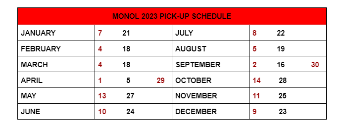2023 Pick- up Schedule