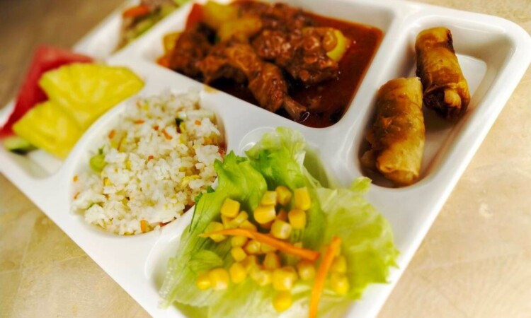 CPILSの食事（ごはんと鶏肉のプレート）