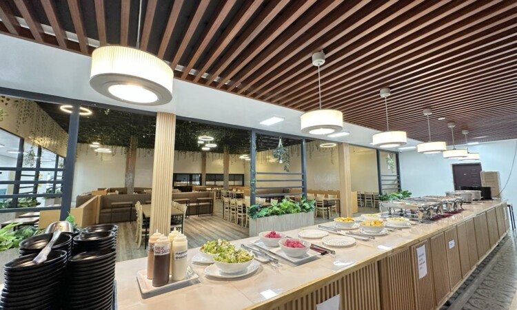 PINESメイン校のビュッフェカウンターに並ぶ料理